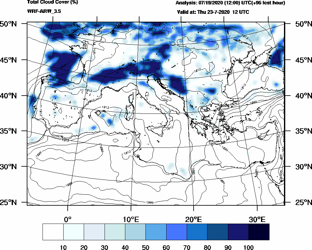 Total cloud cover (%) - 2020-07-23 06:00