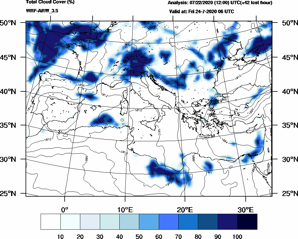 Total cloud cover (%) - 2020-07-24 00:00