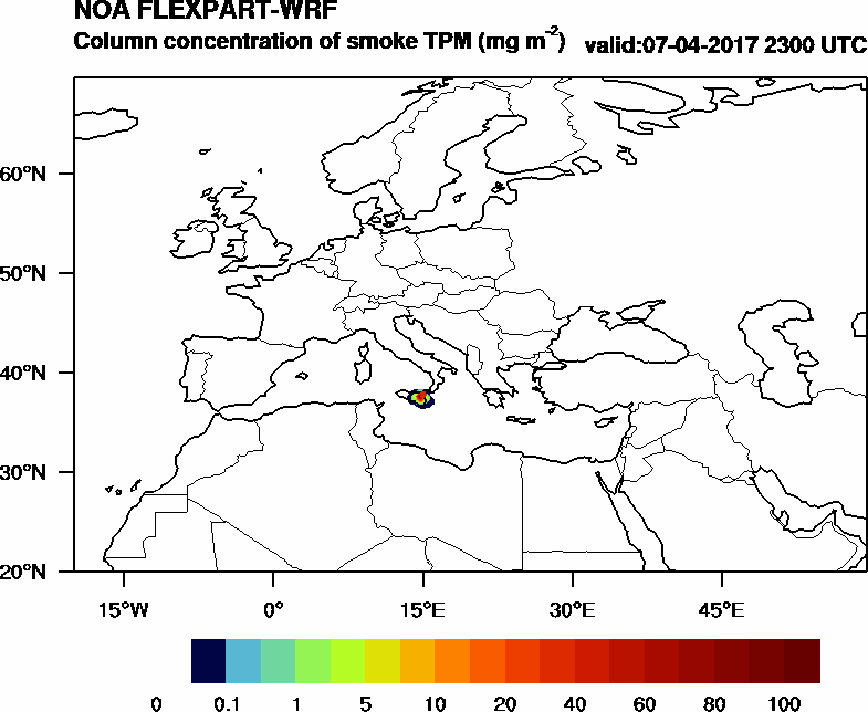 Column concentration of smoke TPM - 2017-04-07 23:00