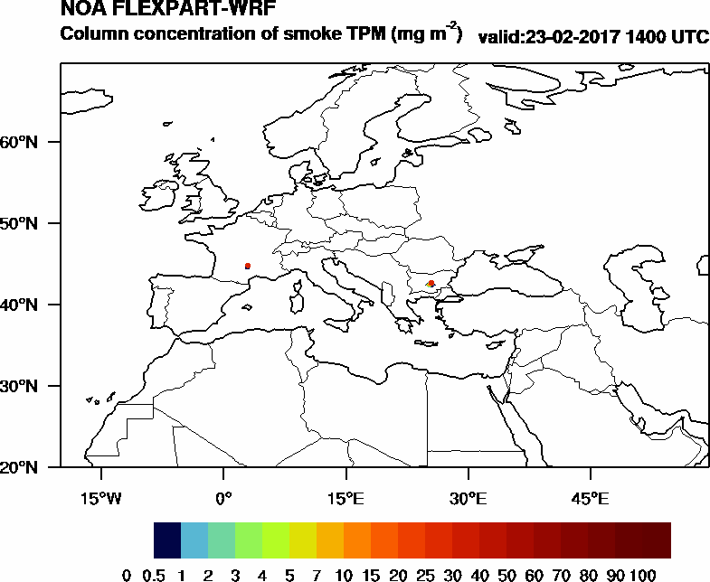 Column concentration of smoke TPM - 2017-02-23 14:00