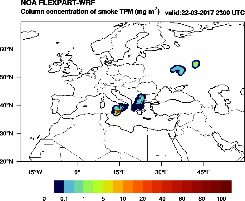 Column concentration of smoke TPM - 2017-03-22 23:00