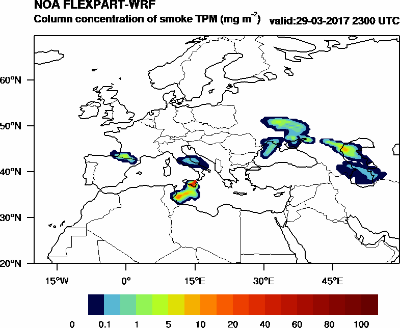 Column concentration of smoke TPM - 2017-03-29 23:00