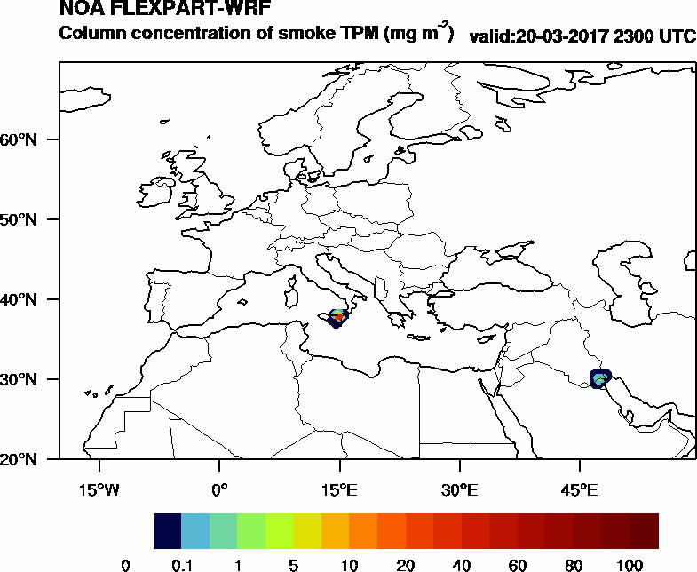 Column concentration of smoke TPM - 2017-03-20 23:00