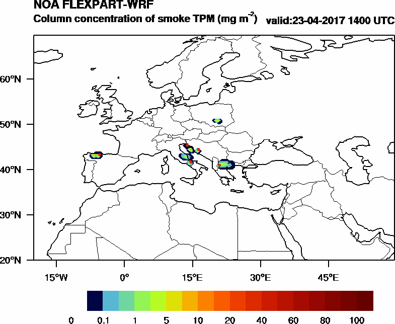 Column concentration of smoke TPM - 2017-04-23 14:00