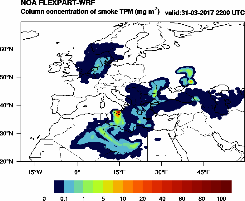Column concentration of smoke TPM - 2017-03-31 22:00