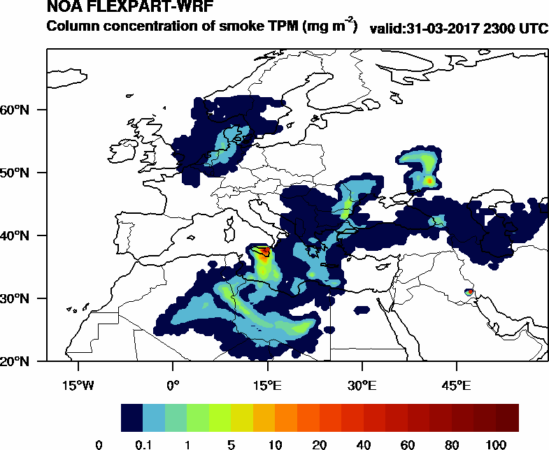 Column concentration of smoke TPM - 2017-03-31 23:00