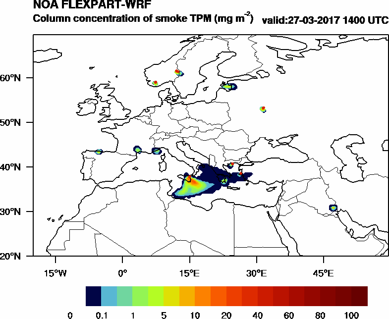 Column concentration of smoke TPM - 2017-03-27 14:00