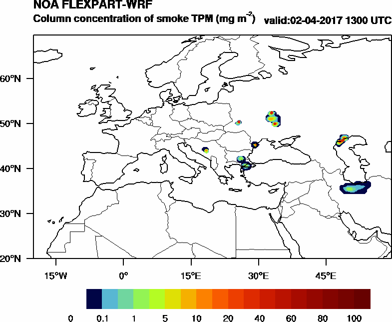 Column concentration of smoke TPM - 2017-04-02 13:00