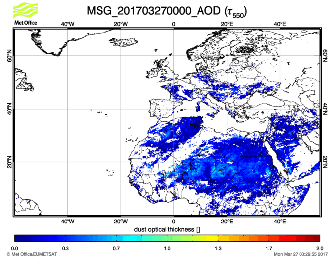 Aerosol Optical Depth - 2017-03-27 00:00