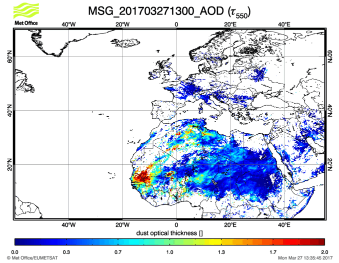 Aerosol Optical Depth - 2017-03-27 13:00