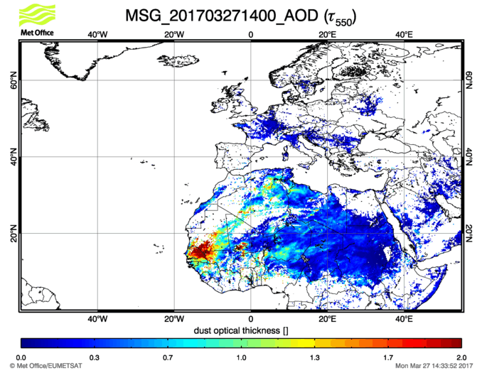 Aerosol Optical Depth - 2017-03-27 14:00