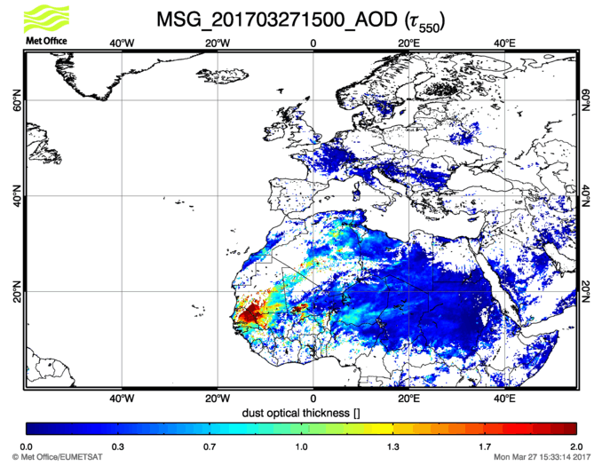 Aerosol Optical Depth - 2017-03-27 15:00