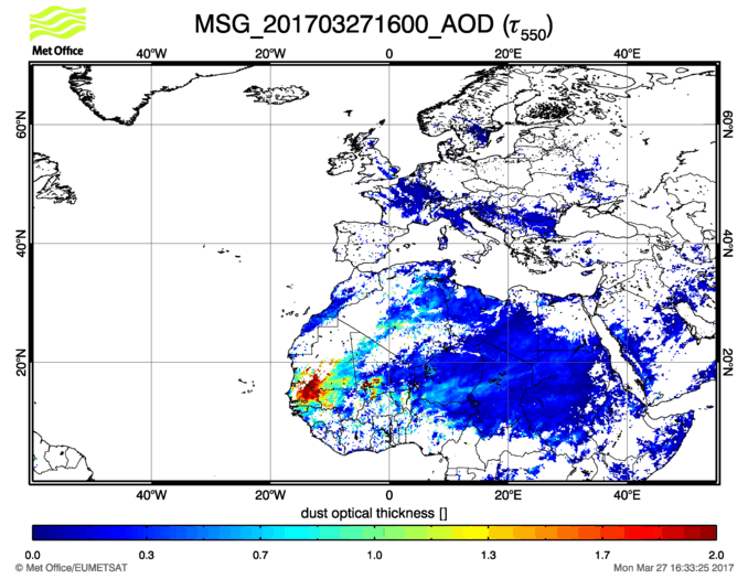 Aerosol Optical Depth - 2017-03-27 16:00