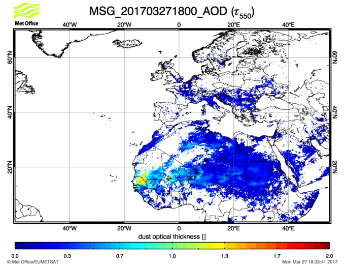 Aerosol Optical Depth - 2017-03-27 18:00