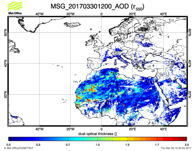 Aerosol Optical Depth - 2017-03-30 12:00