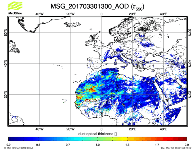 Aerosol Optical Depth - 2017-03-30 13:00