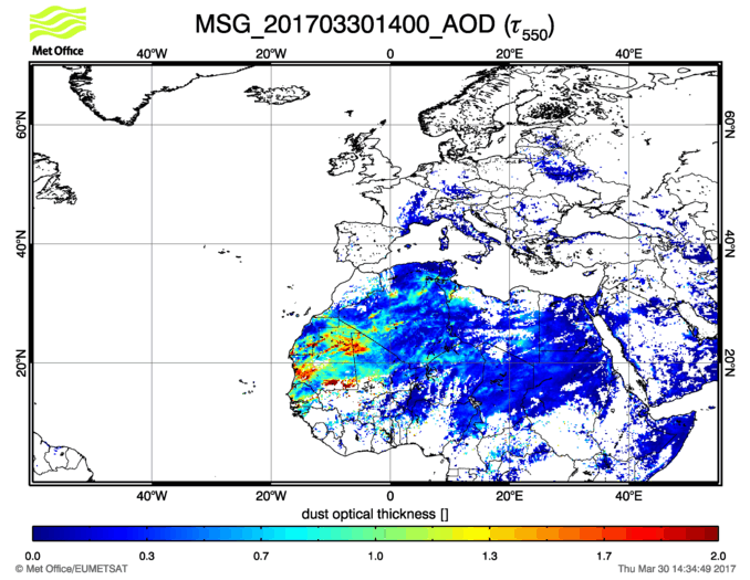 Aerosol Optical Depth - 2017-03-30 14:00