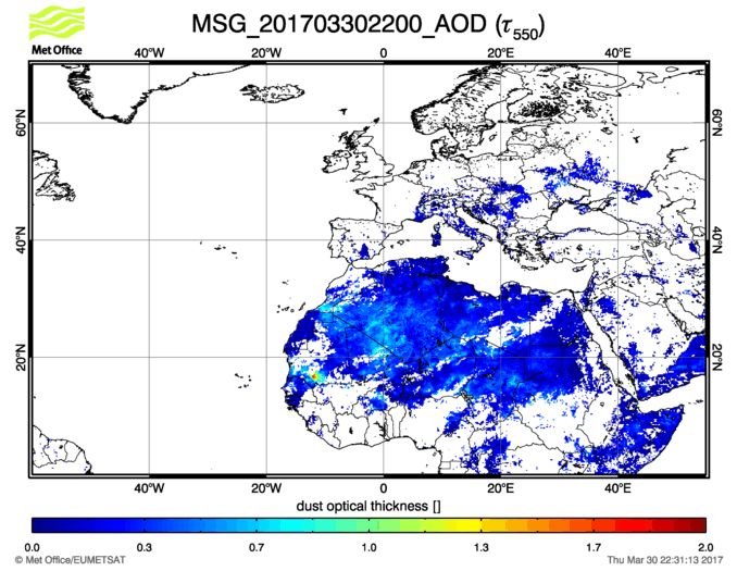 Aerosol Optical Depth - 2017-03-30 22:00