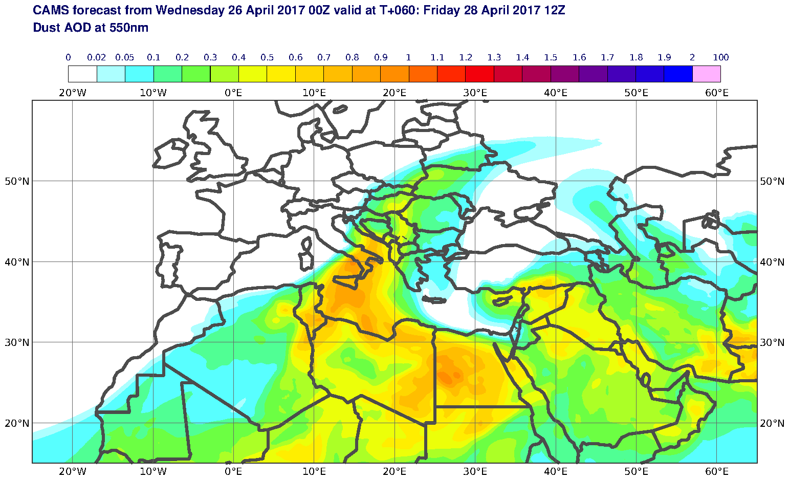 Dust AOD at 550nm valid at T60 - 2017-04-28 12:00
