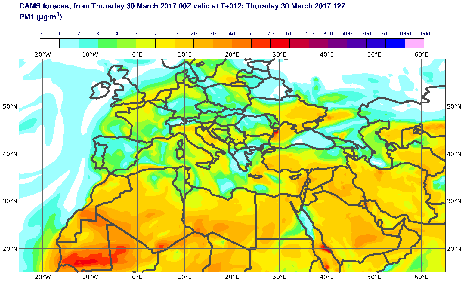 PM1 (μg/m3) valid at T12 - 2017-03-30 12:00