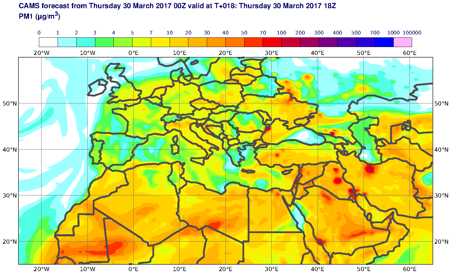 PM1 (μg/m3) valid at T18 - 2017-03-30 18:00