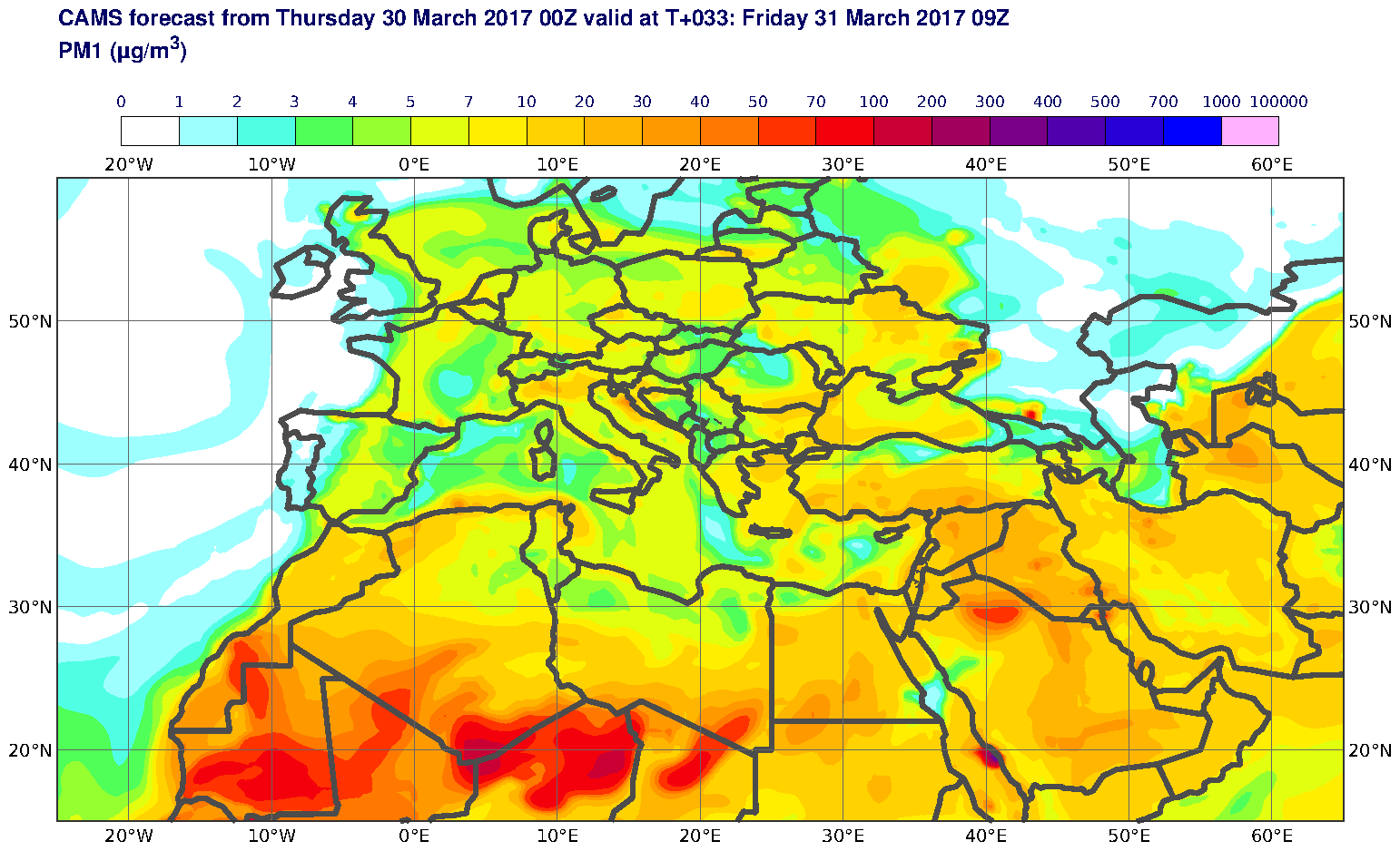 PM1 (μg/m3) valid at T33 - 2017-03-31 09:00