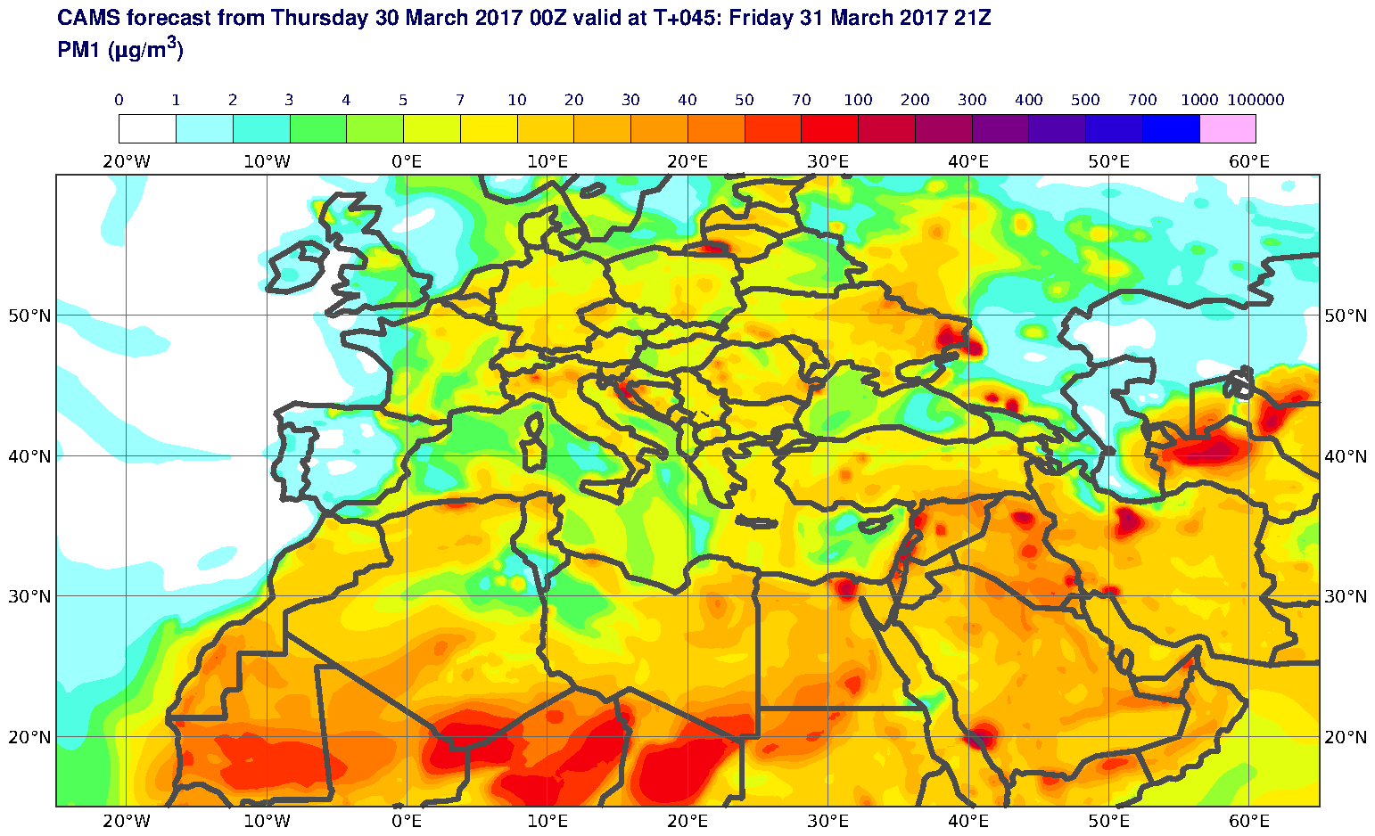 PM1 (μg/m3) valid at T45 - 2017-03-31 21:00