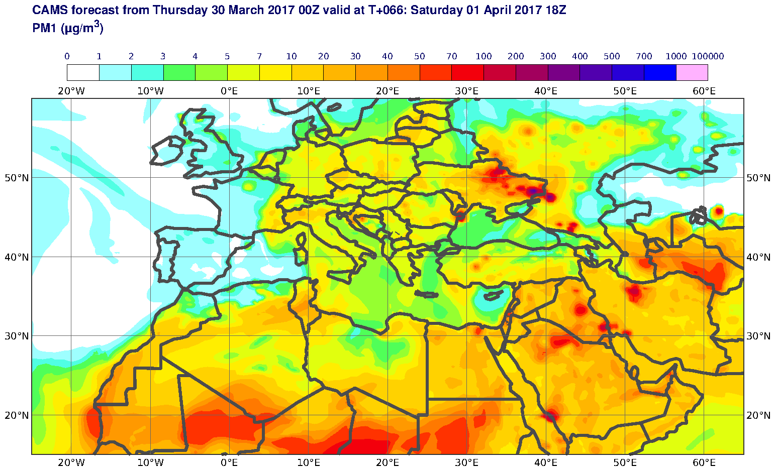 PM1 (μg/m3) valid at T66 - 2017-04-01 18:00