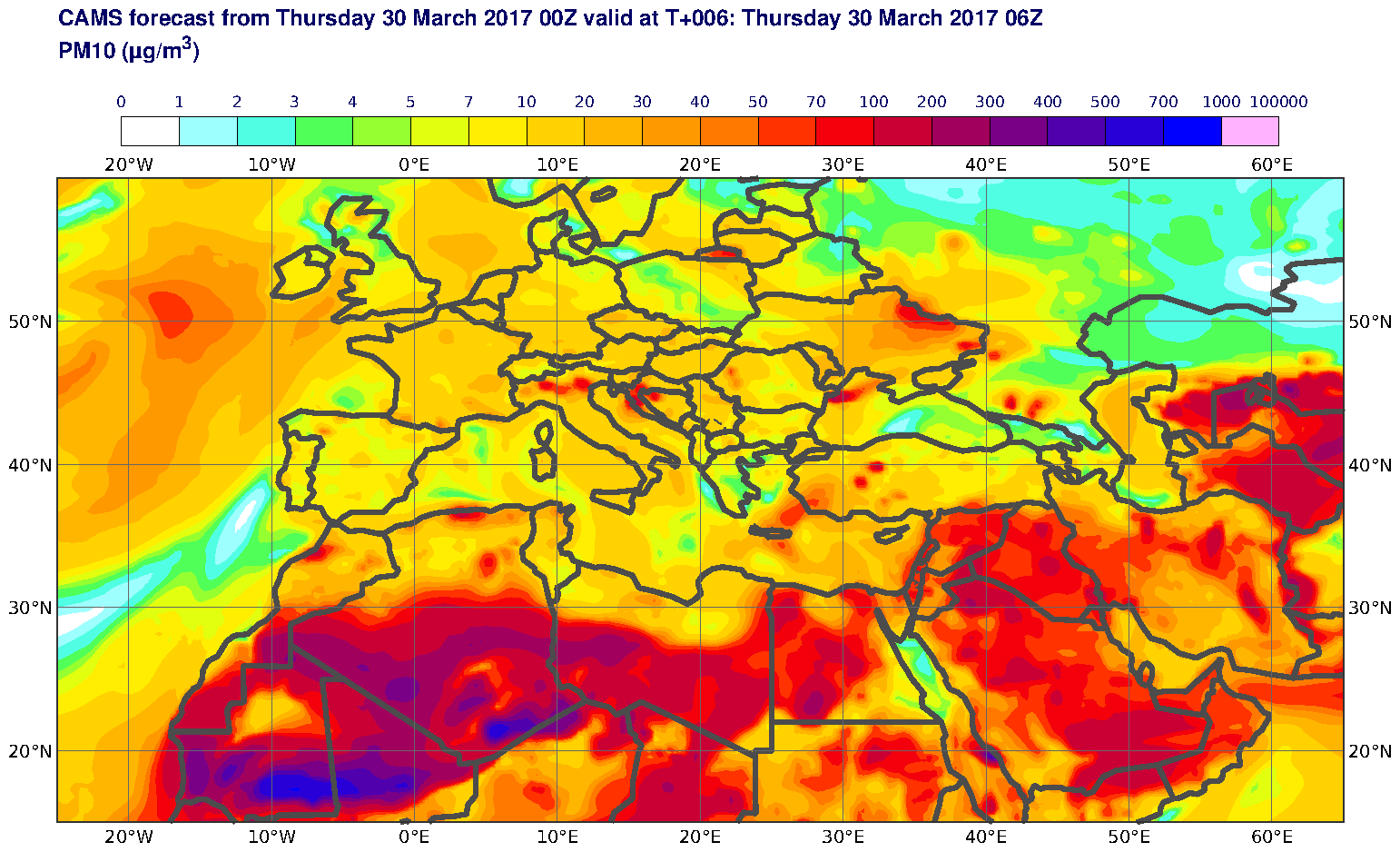 PM10 (μg/m3) valid at T6 - 2017-03-30 06:00