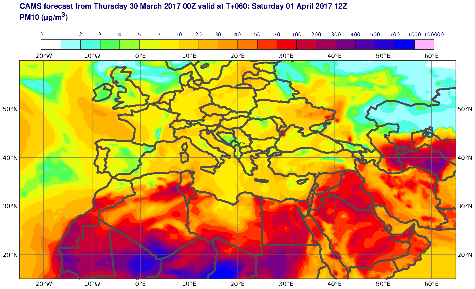 PM10 (μg/m3) valid at T60 - 2017-04-01 12:00