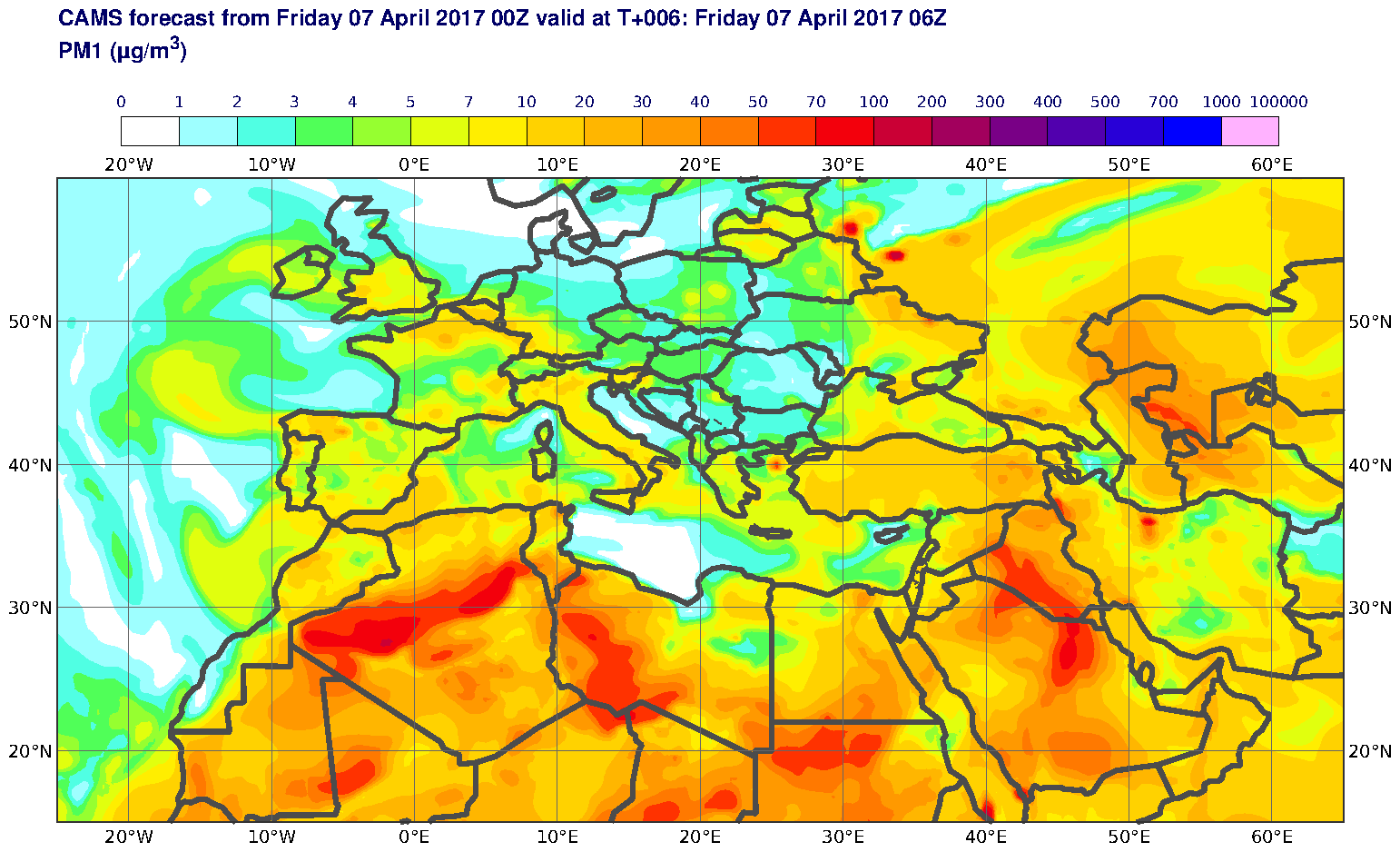 PM1 (μg/m3) valid at T6 - 2017-04-07 06:00