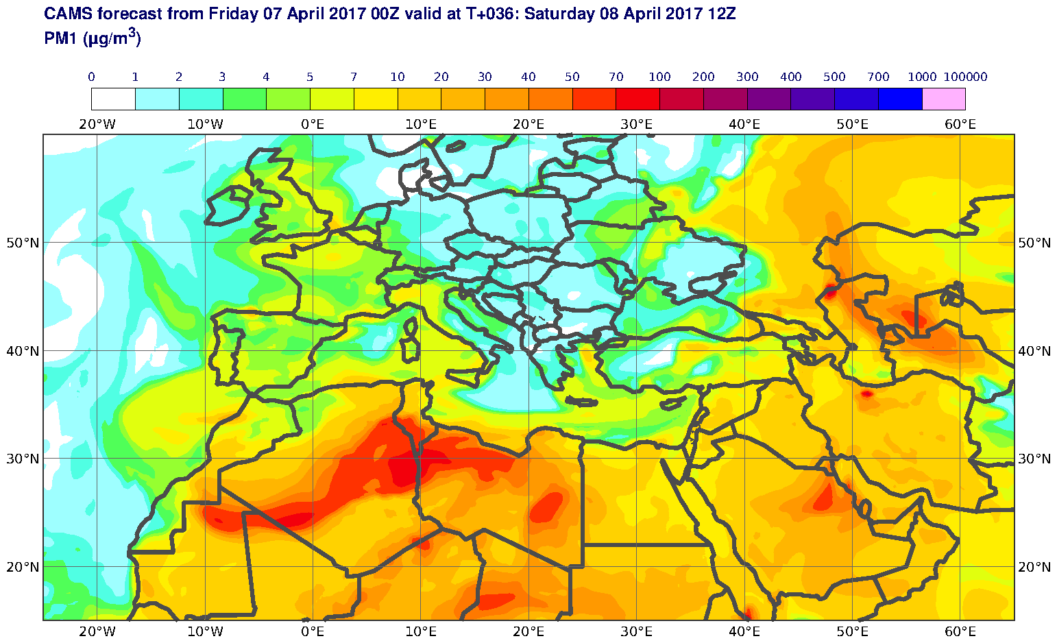 PM1 (μg/m3) valid at T36 - 2017-04-08 12:00