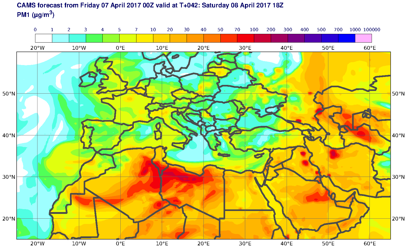 PM1 (μg/m3) valid at T42 - 2017-04-08 18:00