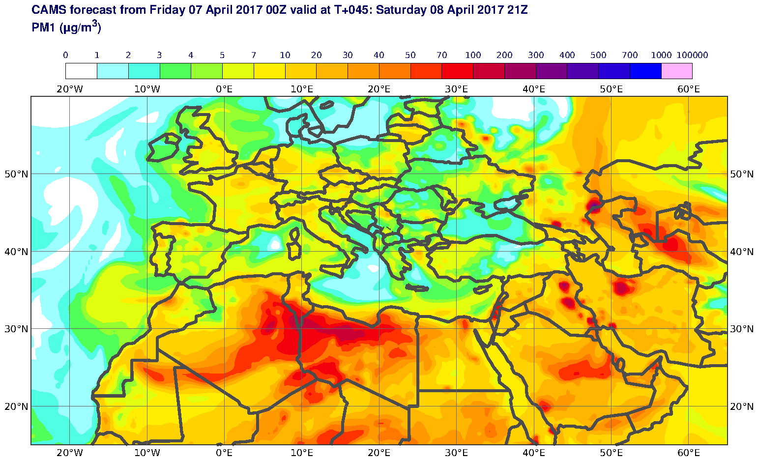 PM1 (μg/m3) valid at T45 - 2017-04-08 21:00