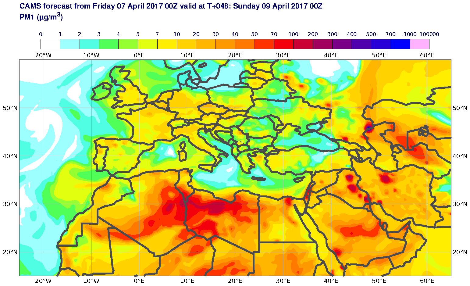 PM1 (μg/m3) valid at T48 - 2017-04-09 00:00