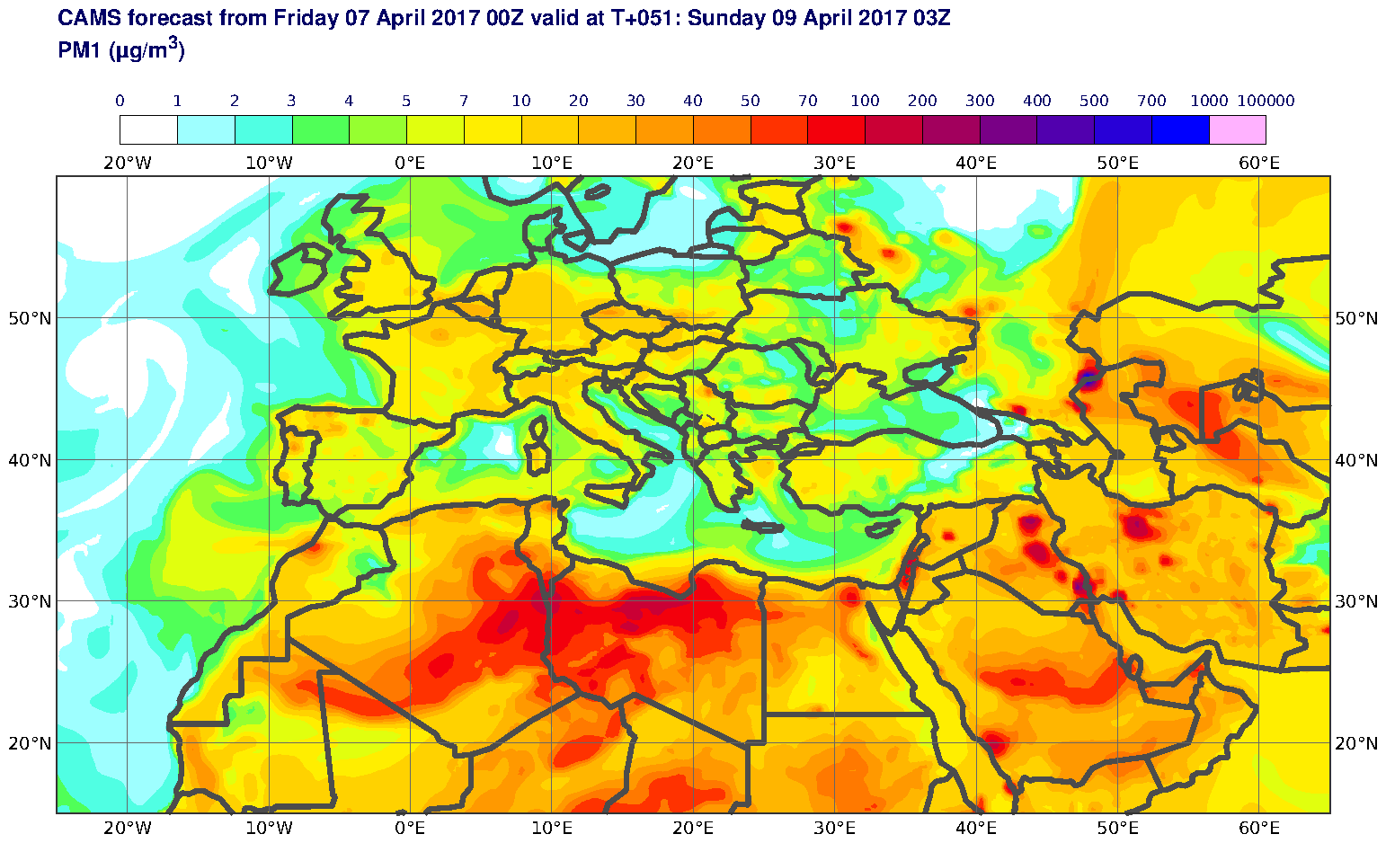 PM1 (μg/m3) valid at T51 - 2017-04-09 03:00