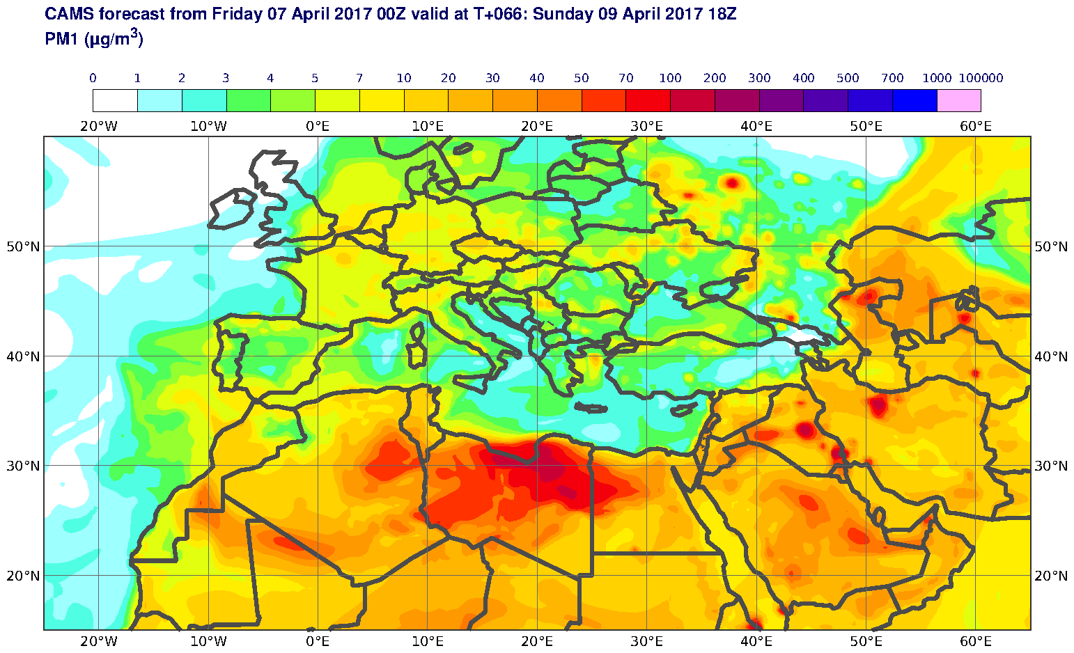 PM1 (μg/m3) valid at T66 - 2017-04-09 18:00