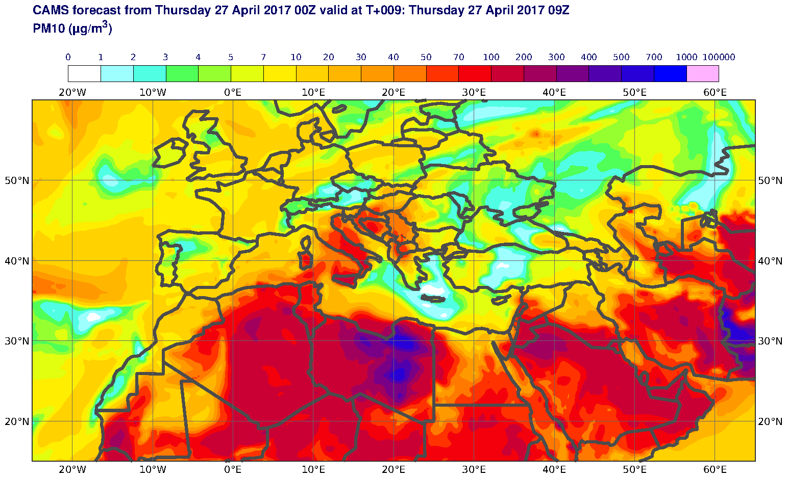 PM10 (μg/m3) valid at T9 - 2017-04-27 09:00