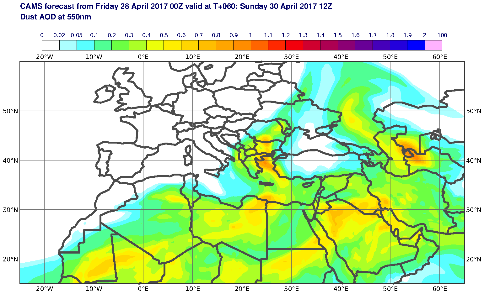 Dust AOD at 550nm valid at T60 - 2017-04-30 12:00
