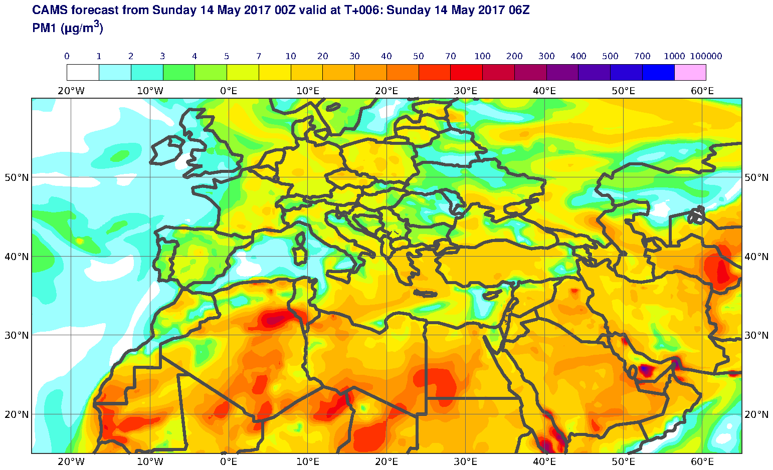 PM1 (μg/m3) valid at T6 - 2017-05-14 06:00