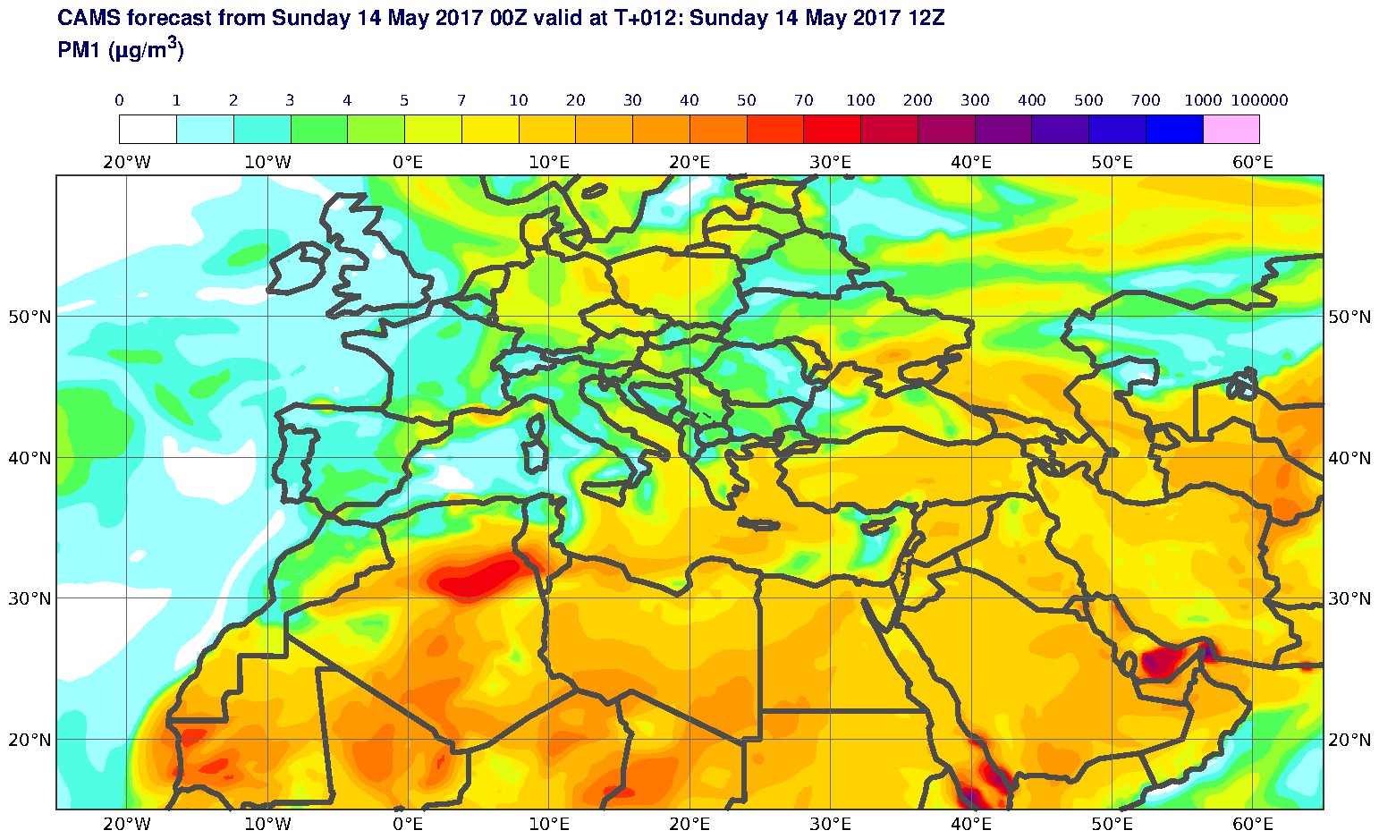 PM1 (μg/m3) valid at T12 - 2017-05-14 12:00