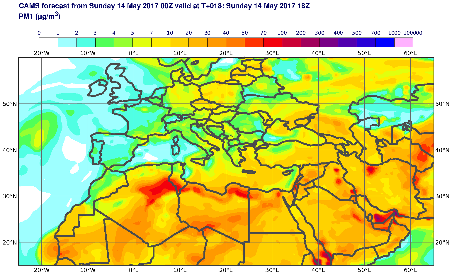 PM1 (μg/m3) valid at T18 - 2017-05-14 18:00