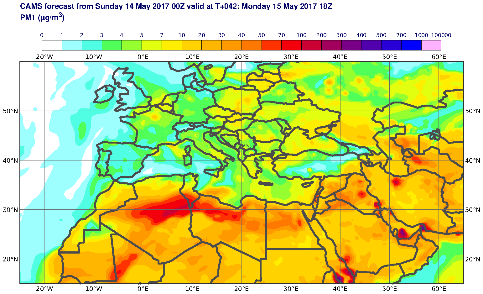 PM1 (μg/m3) valid at T42 - 2017-05-15 18:00