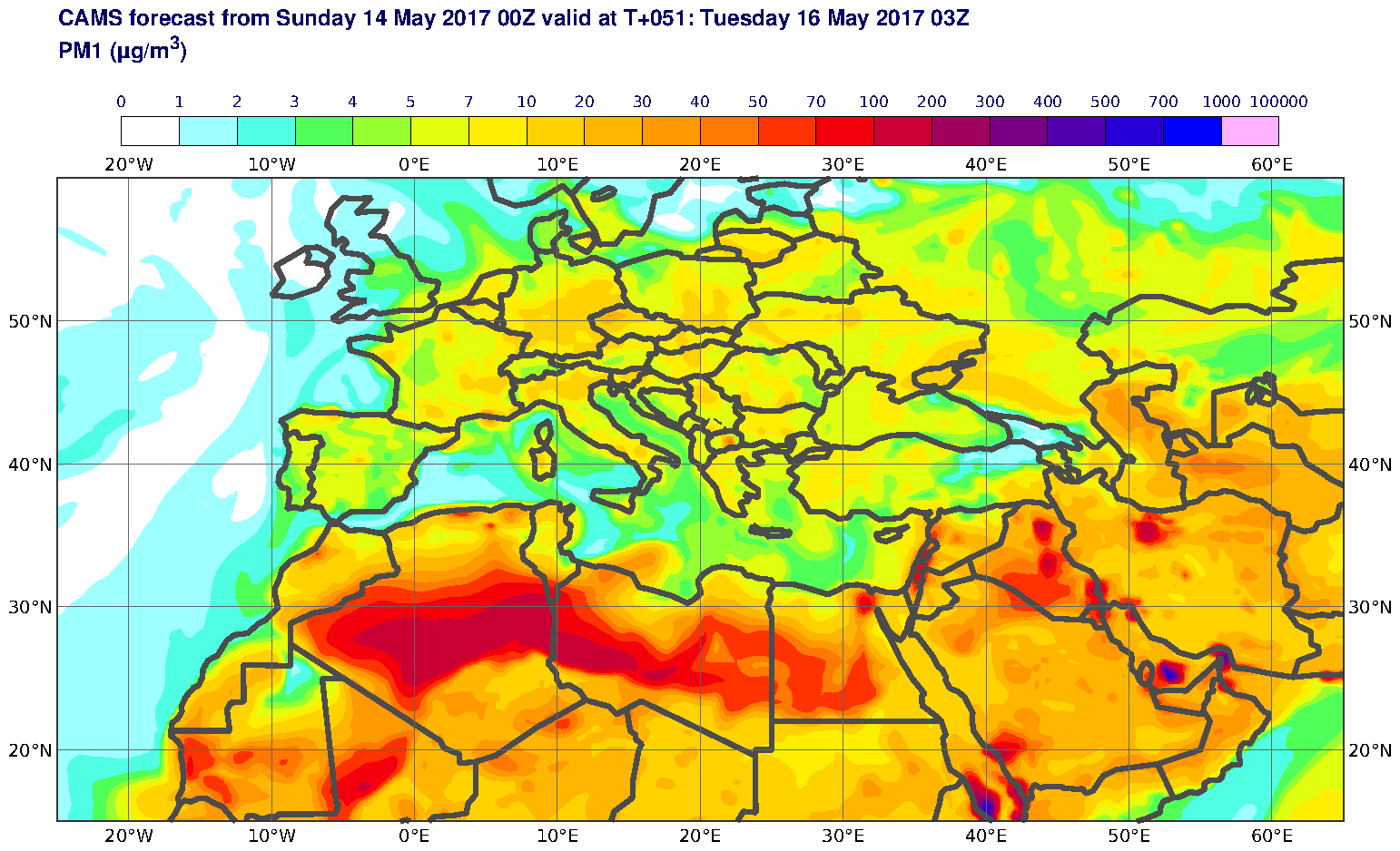 PM1 (μg/m3) valid at T51 - 2017-05-16 03:00