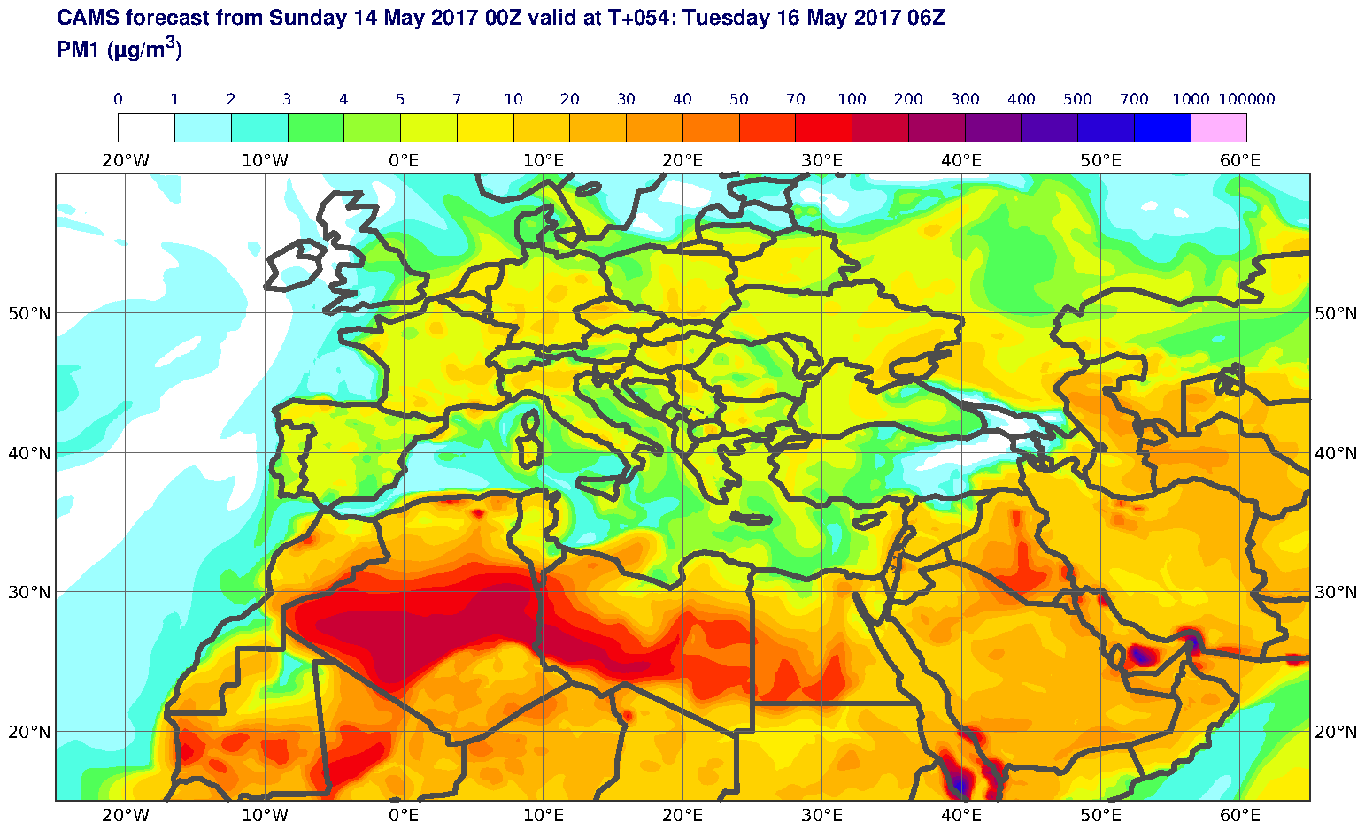 PM1 (μg/m3) valid at T54 - 2017-05-16 06:00