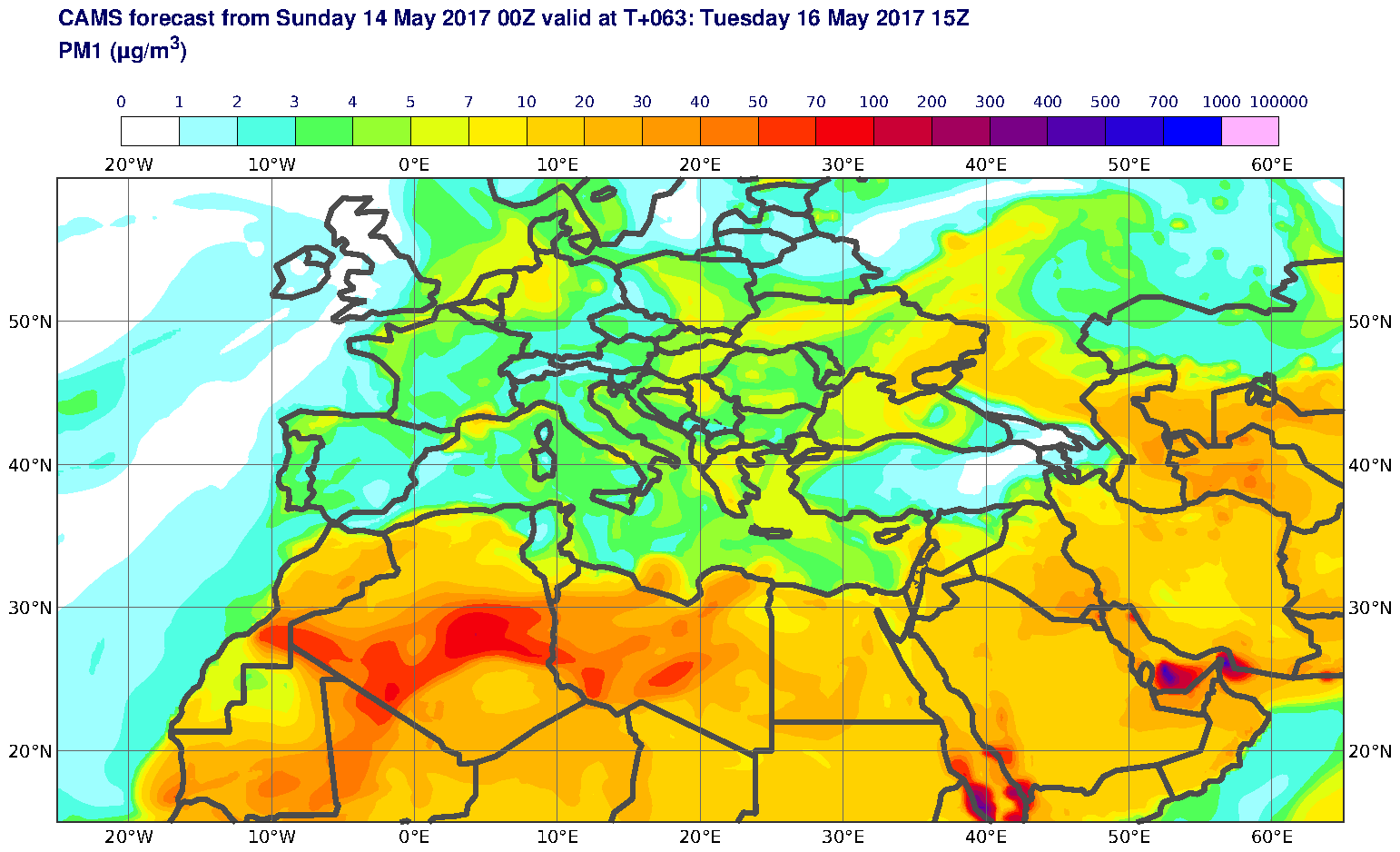 PM1 (μg/m3) valid at T63 - 2017-05-16 15:00