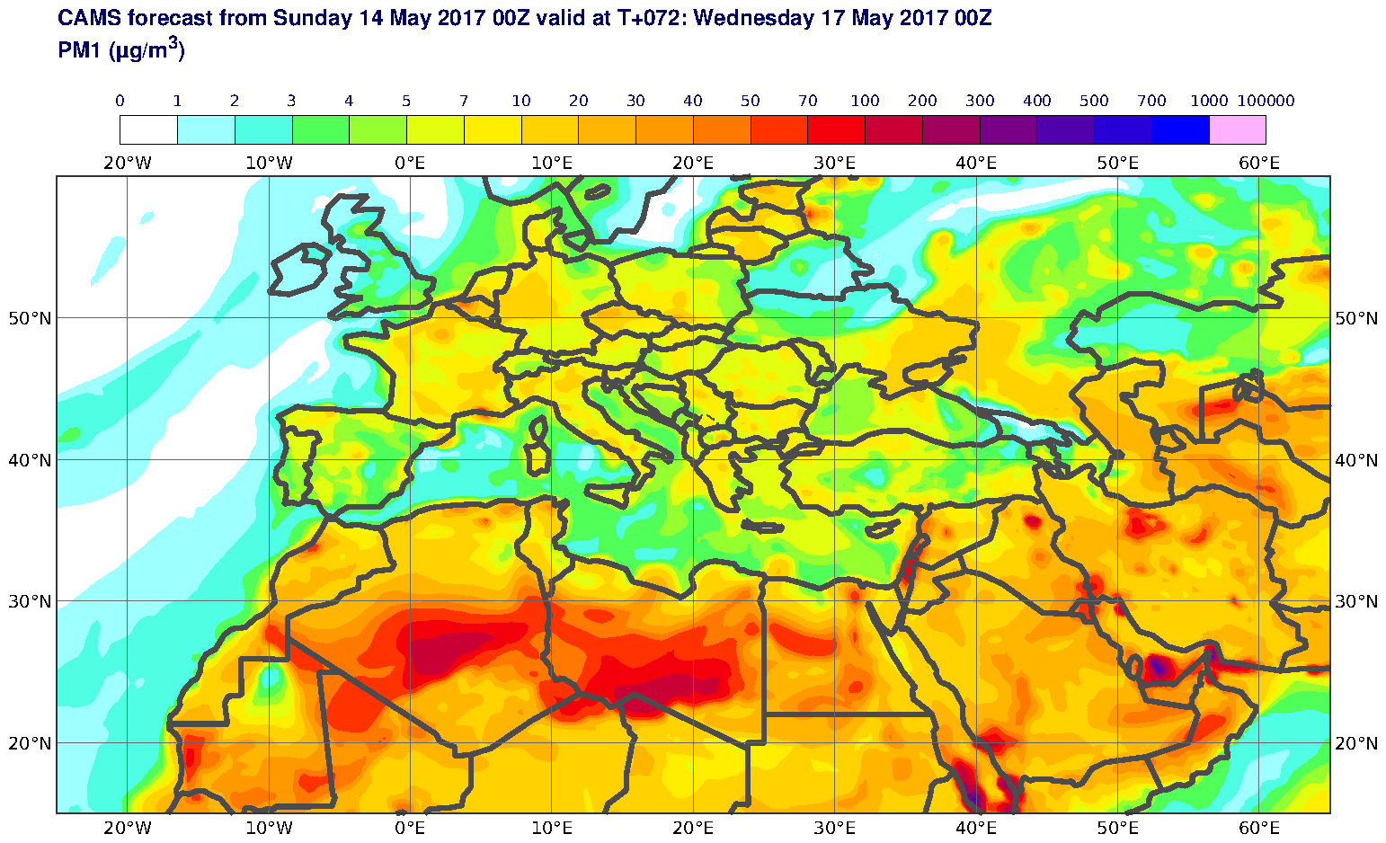 PM1 (μg/m3) valid at T72 - 2017-05-17 00:00