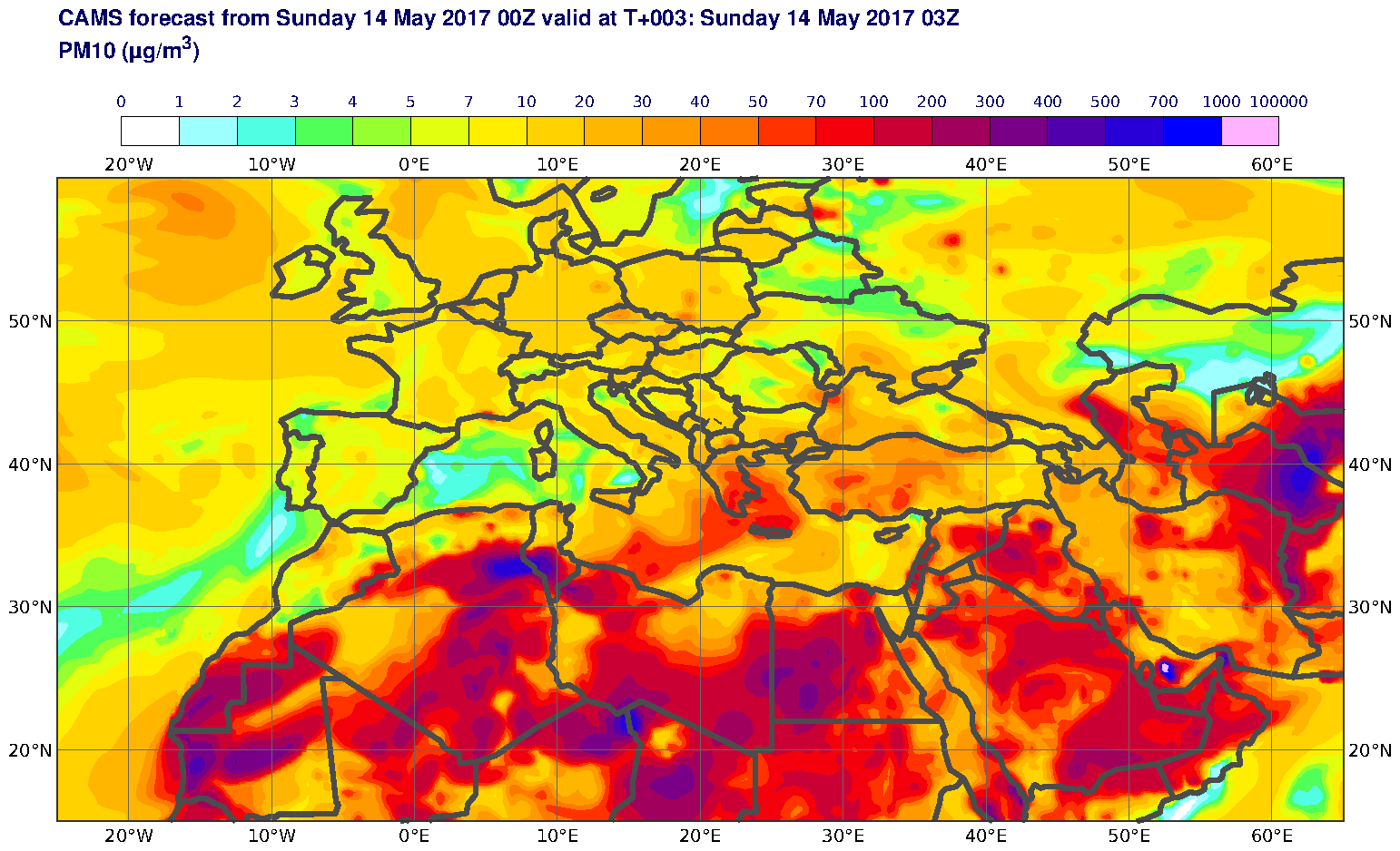 PM10 (μg/m3) valid at T3 - 2017-05-14 03:00