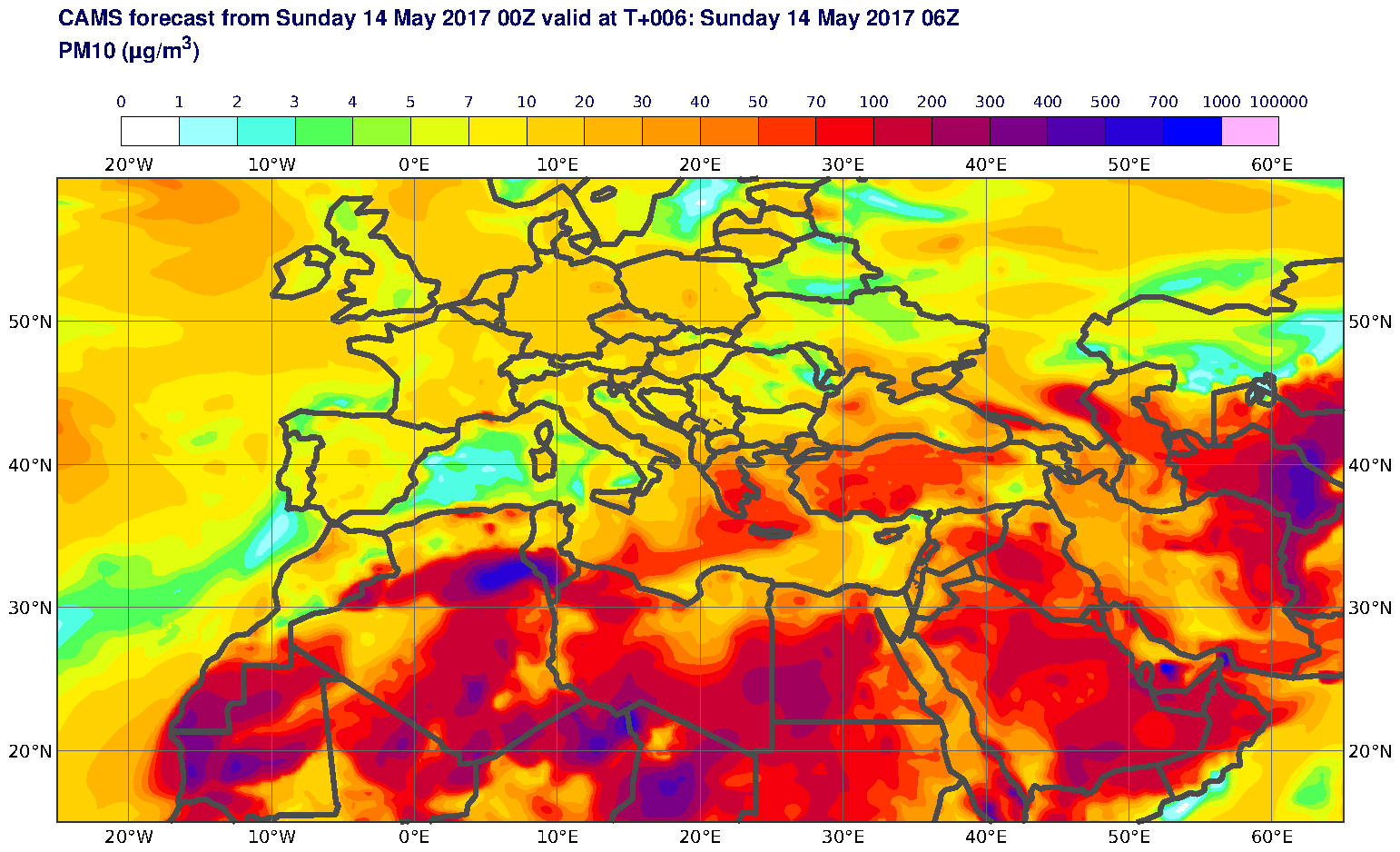 PM10 (μg/m3) valid at T6 - 2017-05-14 06:00