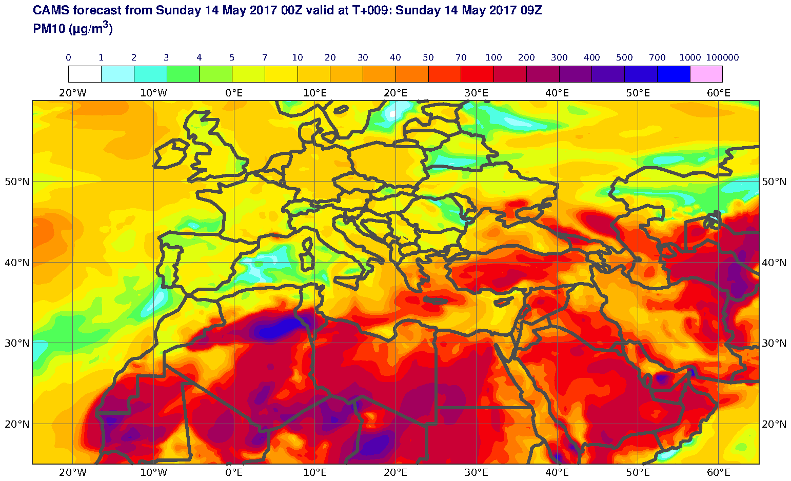 PM10 (μg/m3) valid at T9 - 2017-05-14 09:00